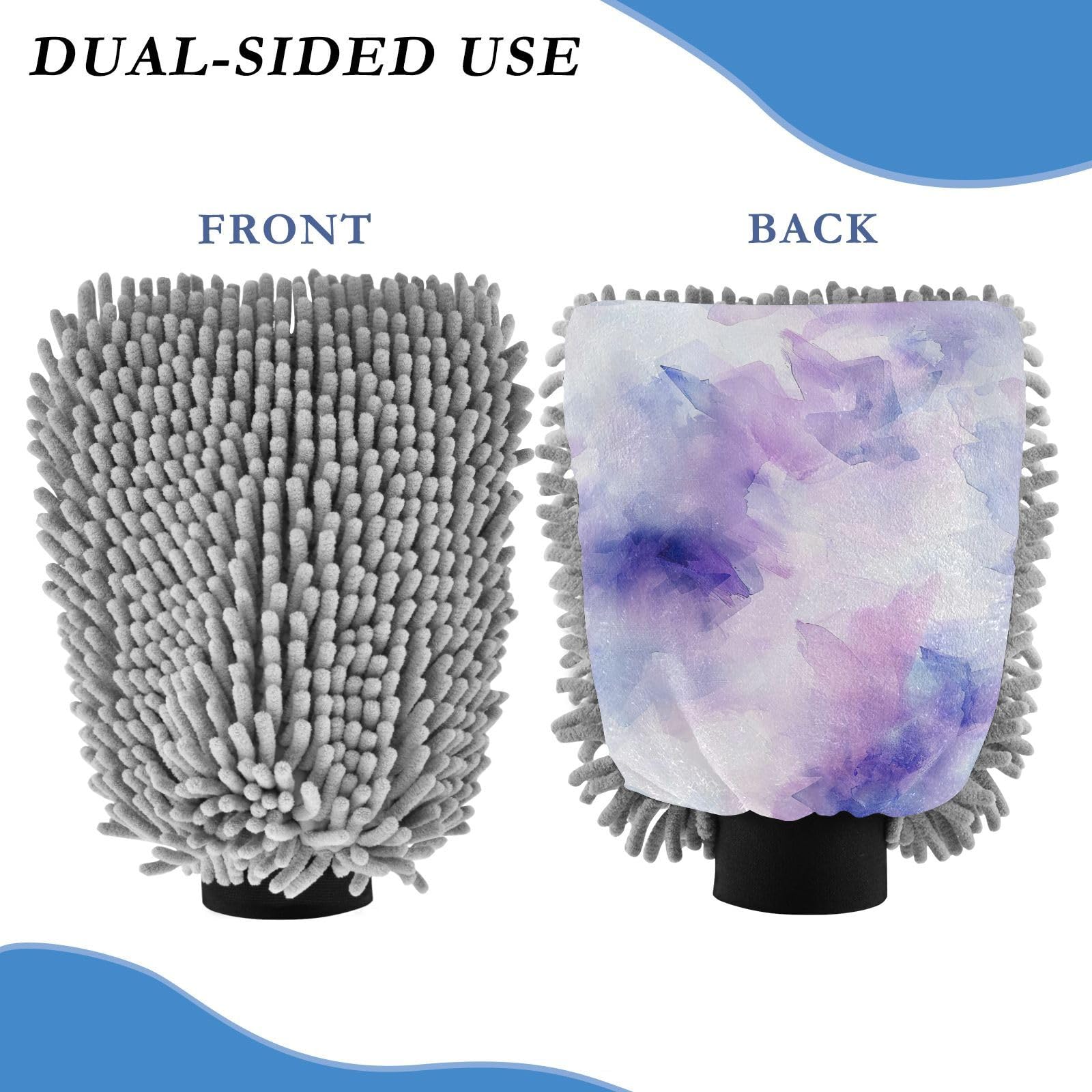 GakkiGii Smudge 2 Pack Microfiber Car Wash Mitts, Dual-Sided Chenille Gloves, Scratch-Free for Auto Detailing & Home Cleaning, L