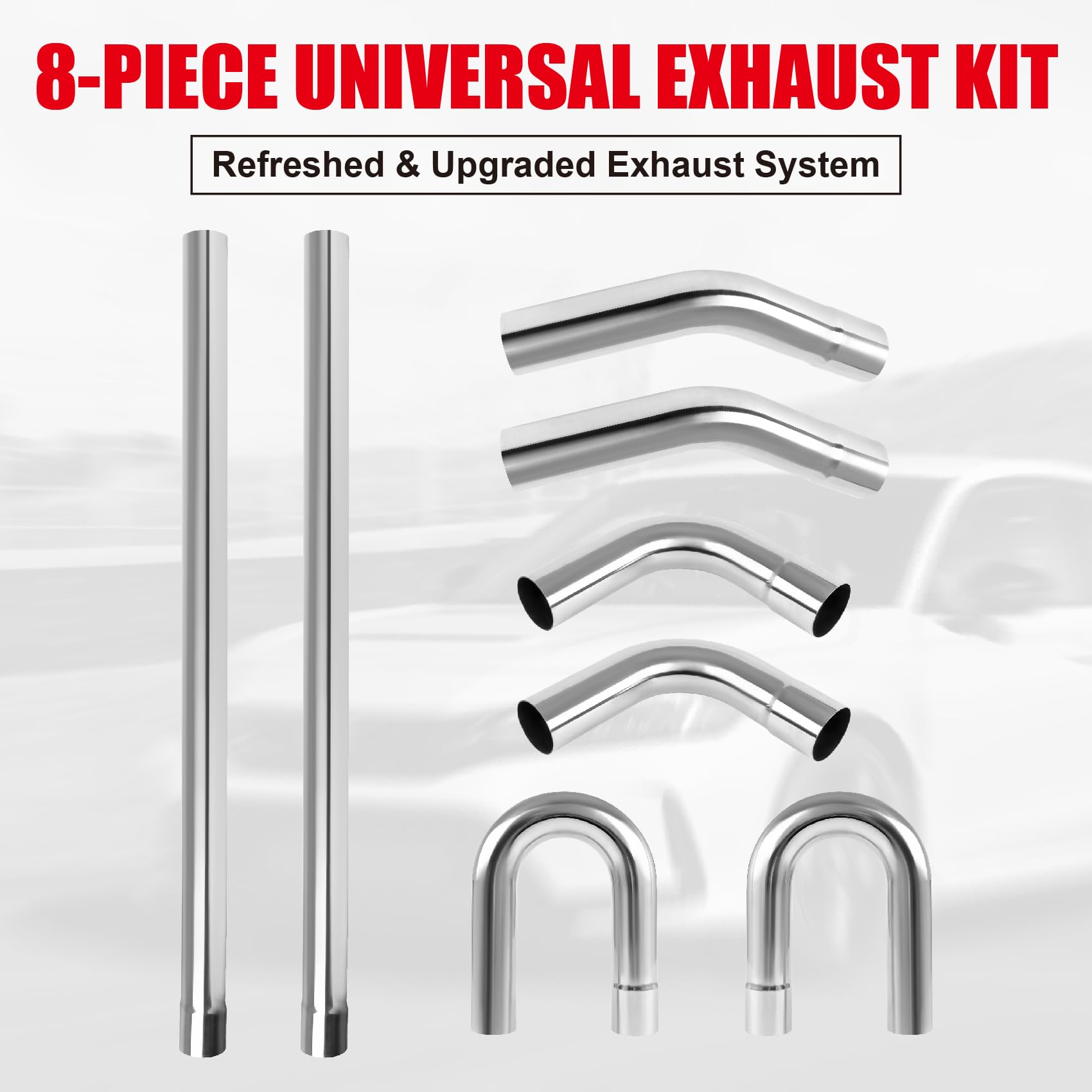 76.2 mm (3 Zoll) Auspuffrohr-Set, Universalrohre für die Eigenmontage, Anschlüsse für Sonderanfertigungen, Metallrohre, 8-teiliges Set, Edelstahl (3 Zoll, 8 Stück)