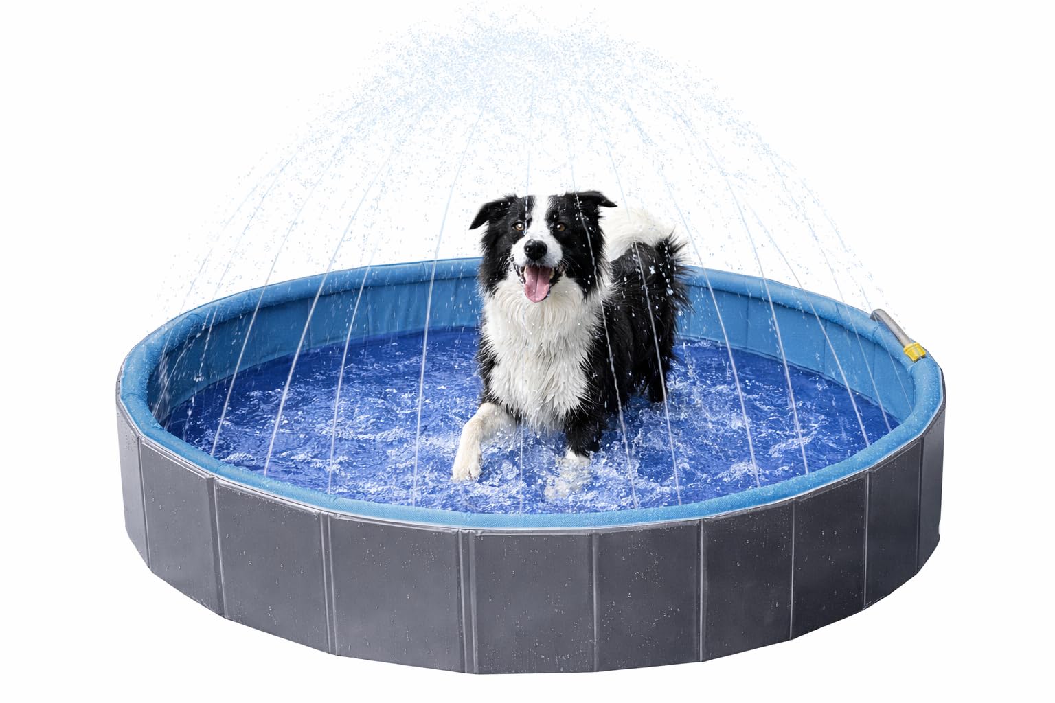Piscine Chien - Piscine rafraîchissante Sprinkle Bleu et Gris foncé - Jets d'eau intégrés - raccord pour Tuyau d'arrosage - Fond antidérapant - sans Pompe - 120 x 30 cm - Flamingo