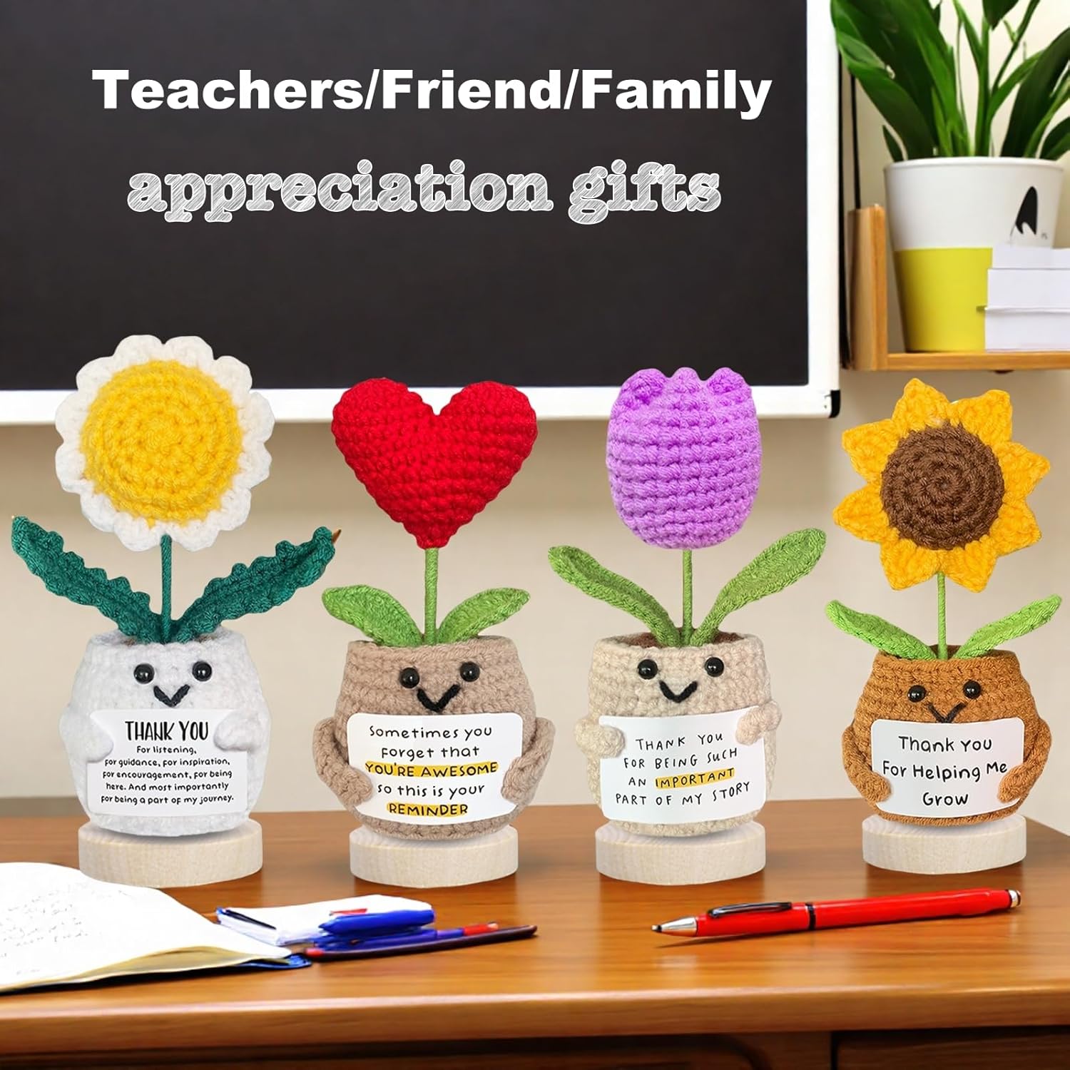 Back To School Teacher Gifts,Emotional Support Crochet Sunflower Flowers Plants, Thank You for Helping Me Grow, Thank You Gifts for Women Mom, Positive Crochet Flower Heart for Friend Coworker - Image 6