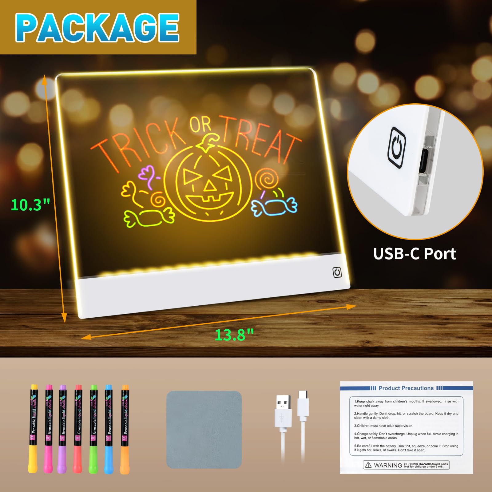 Tablero de notas LED con 7 colores, pizarra de borrado en seco acrílico con luz recargable, tablero de dibujo LED con soporte invisible, tablero de garabatos brillante, regalos de cumpleaños y 8