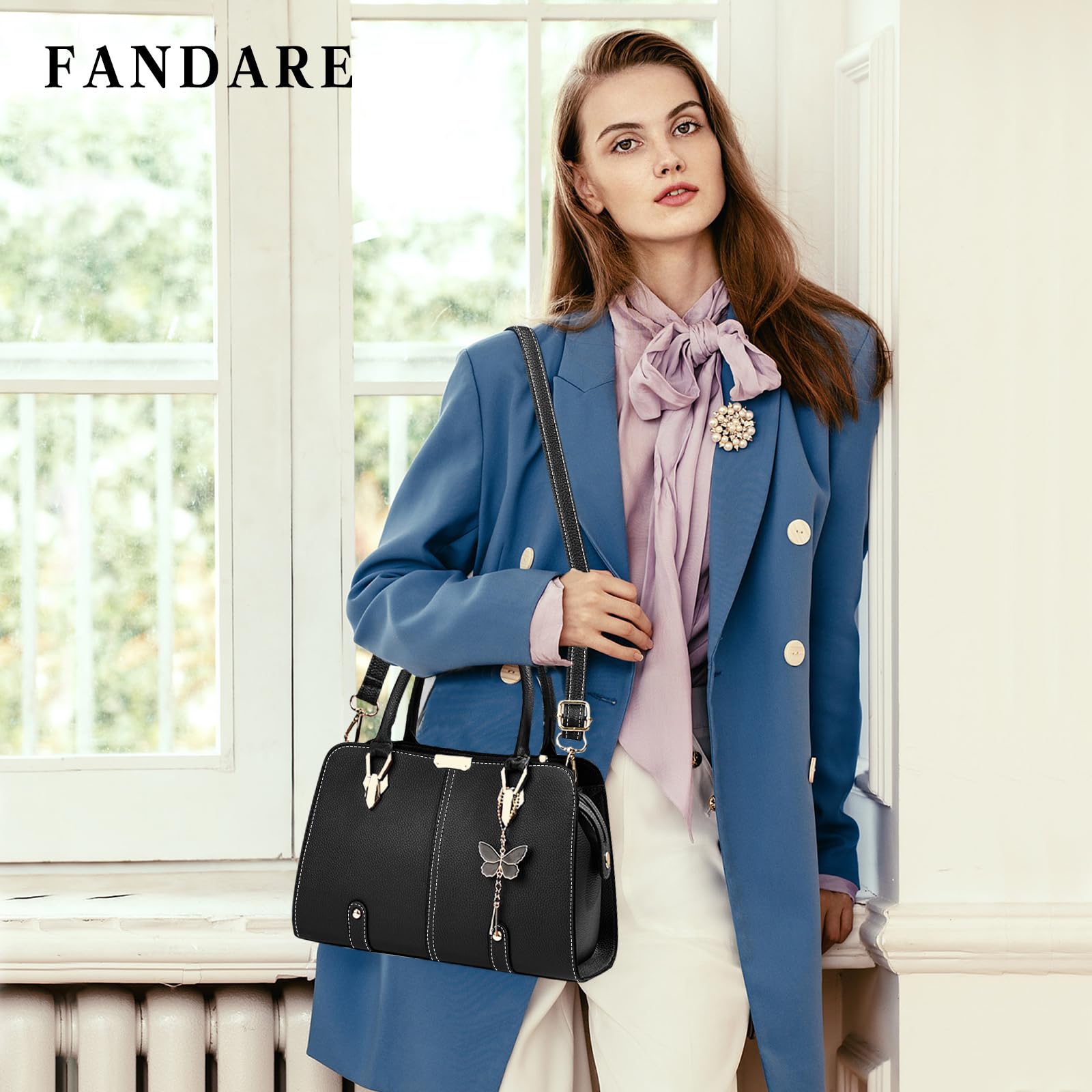FANDARE Borsa a Mano Donna Impermeabile Borse a Spalla Borse a Tracolla Borse Tote PU Pelle Borse Messenger per Shopping Viaggio Lavoro Incontri Nero