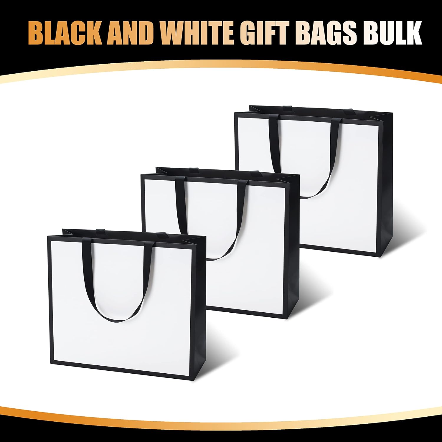 YACEYACE Black and White Gift Bags Bulk, 20Pcs 12.5"x4.5"x11" White and Black Gift Bags with Ribbon Handles,Large Gift Bags for Shopping,Party,Retail