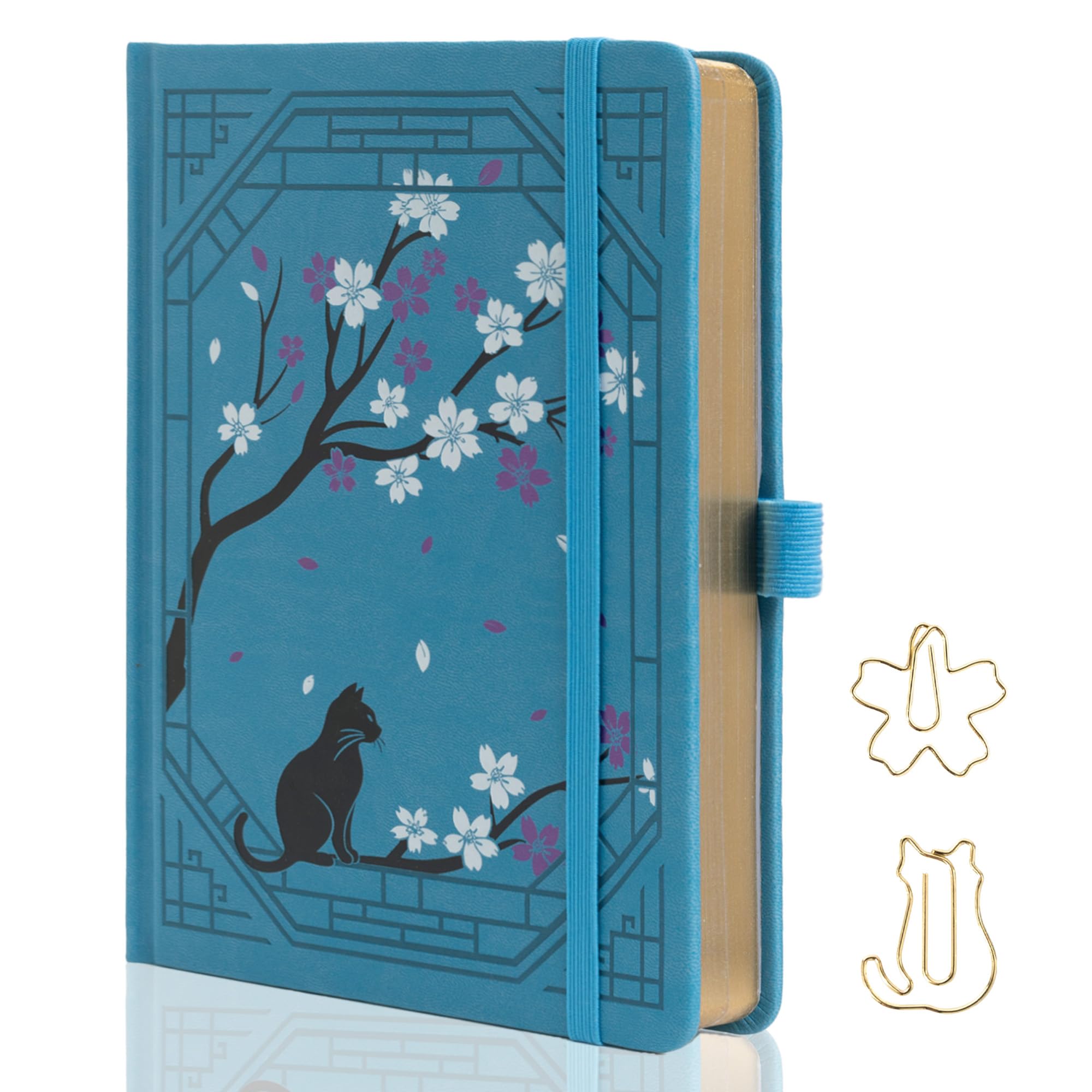 TIEFOSSI A5 Dotted Journal, Cute Cat Journal for Women Girls, Dot Notebook with Pretty Sakura Pattern, Aesthetic Diary for Writing Journaling Drawing, Golden Edges