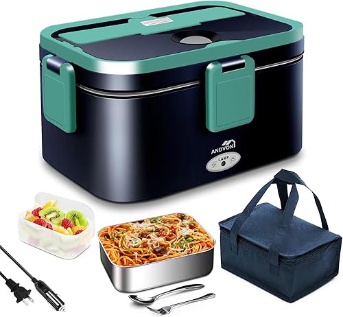 Miniatura 9 de Andvon Lonchera eléctrica de 60 W calentador de alimentos portátil 3 en 1 lonchera para auto y hogar lonchera térmica de 15 L para adultos almuerzo