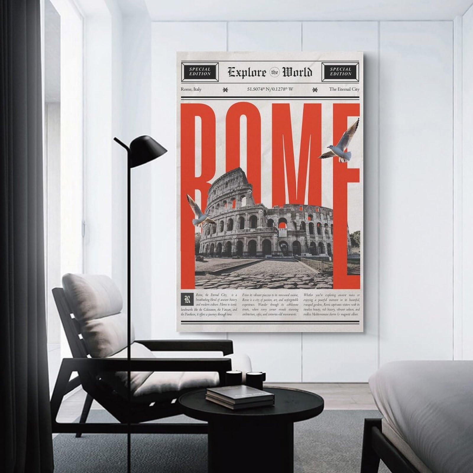 Junmoney Rome Travel (2) Decorative Canvas Print, 24x36inch(60x90cm), for Hallway, Entryway Or Landing, Home Artwork for First Impressions