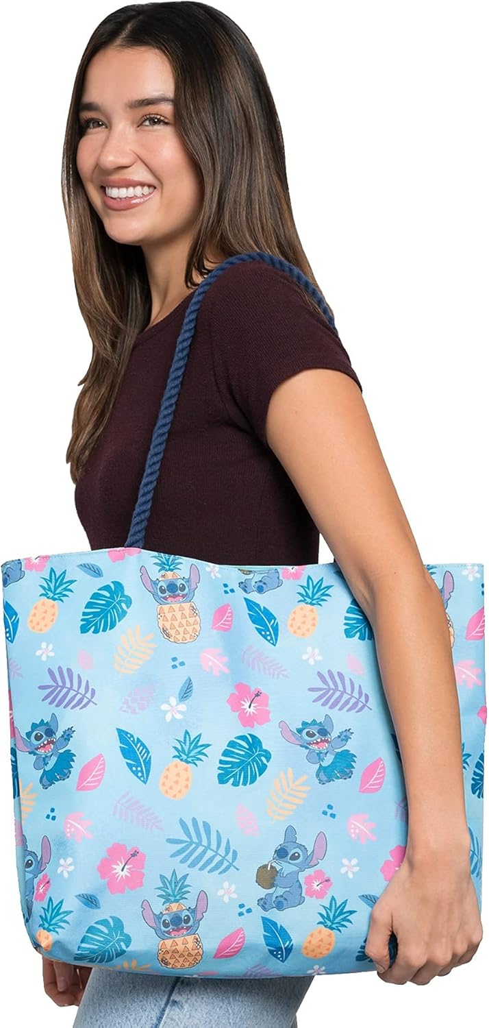 Disney Lilo & Stitch Tote Bag, Stitch Blue Hawaiian Print, Large Water-Resistant Canvas Purse, Beach Vacation Accessory Bag, Work Travel Carry-All for Women - Image 7