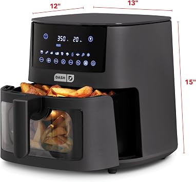 Dash Clear View Digital Air Fryer - Has AirCrisp Technology - For Family-Sized Meals - Digital Touchscreen & Extra-Large Crisper Drawer - 7 Quarts - Forged Iron
