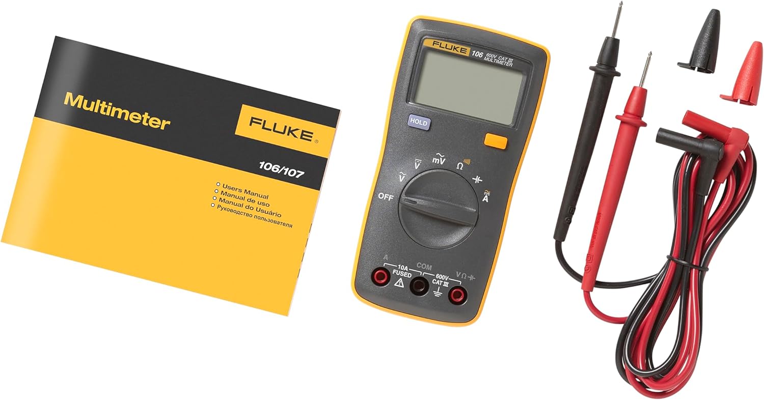 Multímetro FLUKE-106, CAT III 600V, visor retroiluminado, medição de Corrente, Tensão, Resistência, Capacitância, e Teste de Continuidade.