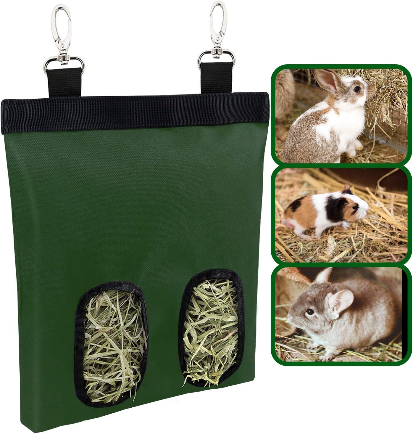 Rabbit Hay Feeder Bag Durable 600D Green Oxford Fabric Hanging Hay Feed Storage Guinea Pig Chinchilla Pet Feeder