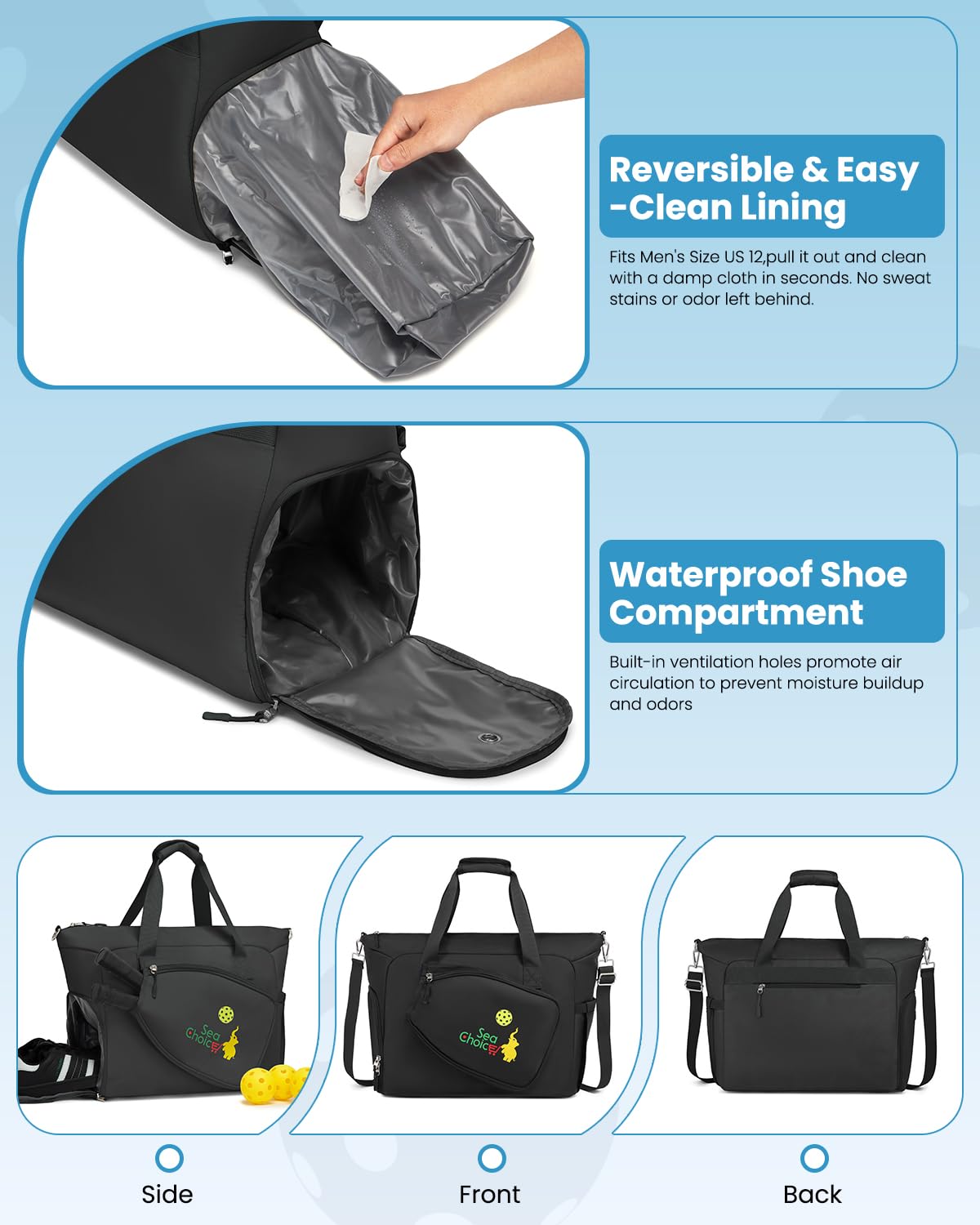 Sea choice Sac Raquette pour Homme et Femme contenir 2 Raquettes de Pikel ou Paddle Sac de Sport avec Compartiment à Chaussures et Poche Isolée, Cabine Avion Week-End Fitness