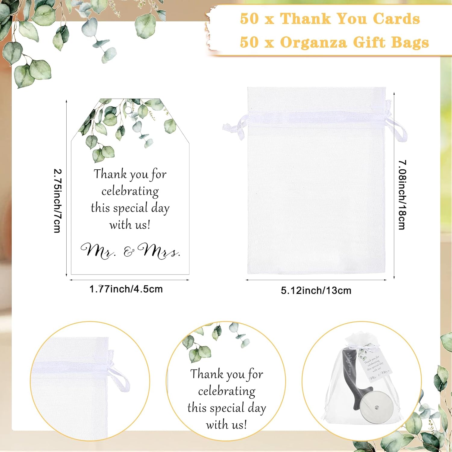 50 Set Wedding Party Favor for Guests Include a Slice of Love Stainless Steel Pizza Cutter Thank You Cards and Organza Gift Bags Pizza Cutter Wheels for Bridal Shower Return Gifts