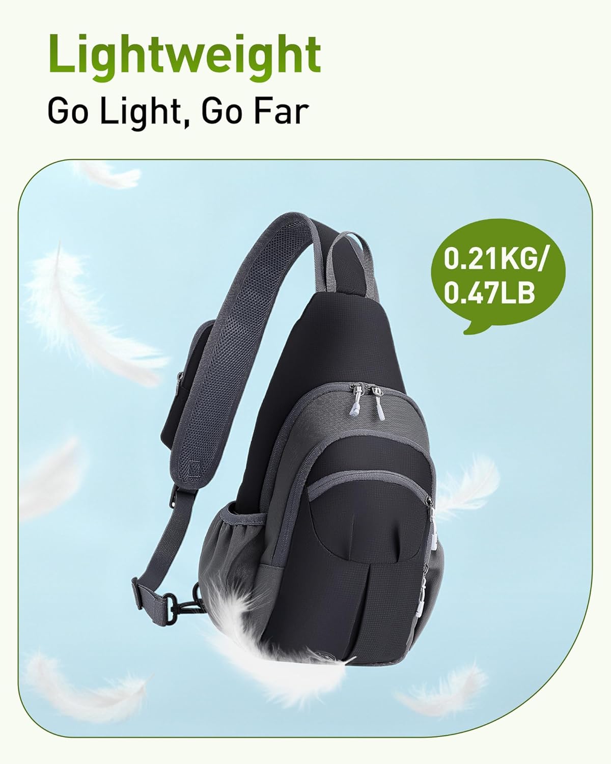 AGPTEK Lightweight Sling Bag, Small Crossbody Daypack with Water Bottle Holder, Compact EDC Chest Bag for Men Women Outdoor Hiking Travel Day Trip Gym Cycling, Grey - Image 3