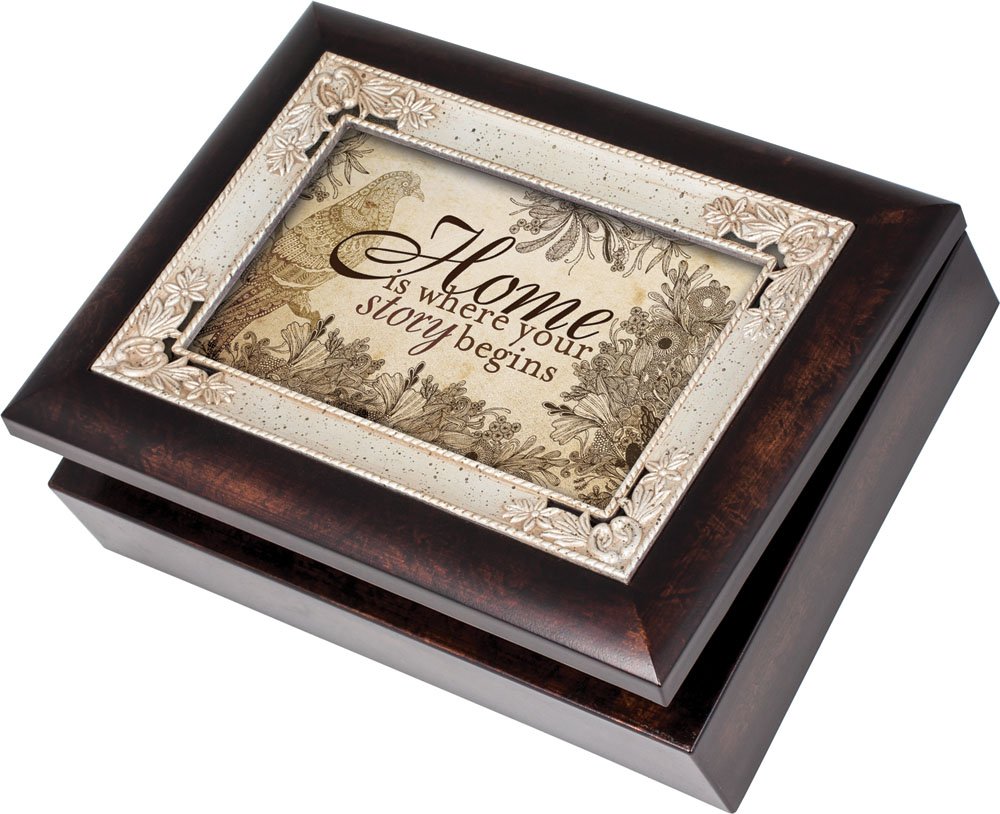 Cottage Garden Home Burlwood With Silver Inlay Italian Style Music Box / Jewellery Box Plays Wonderful World