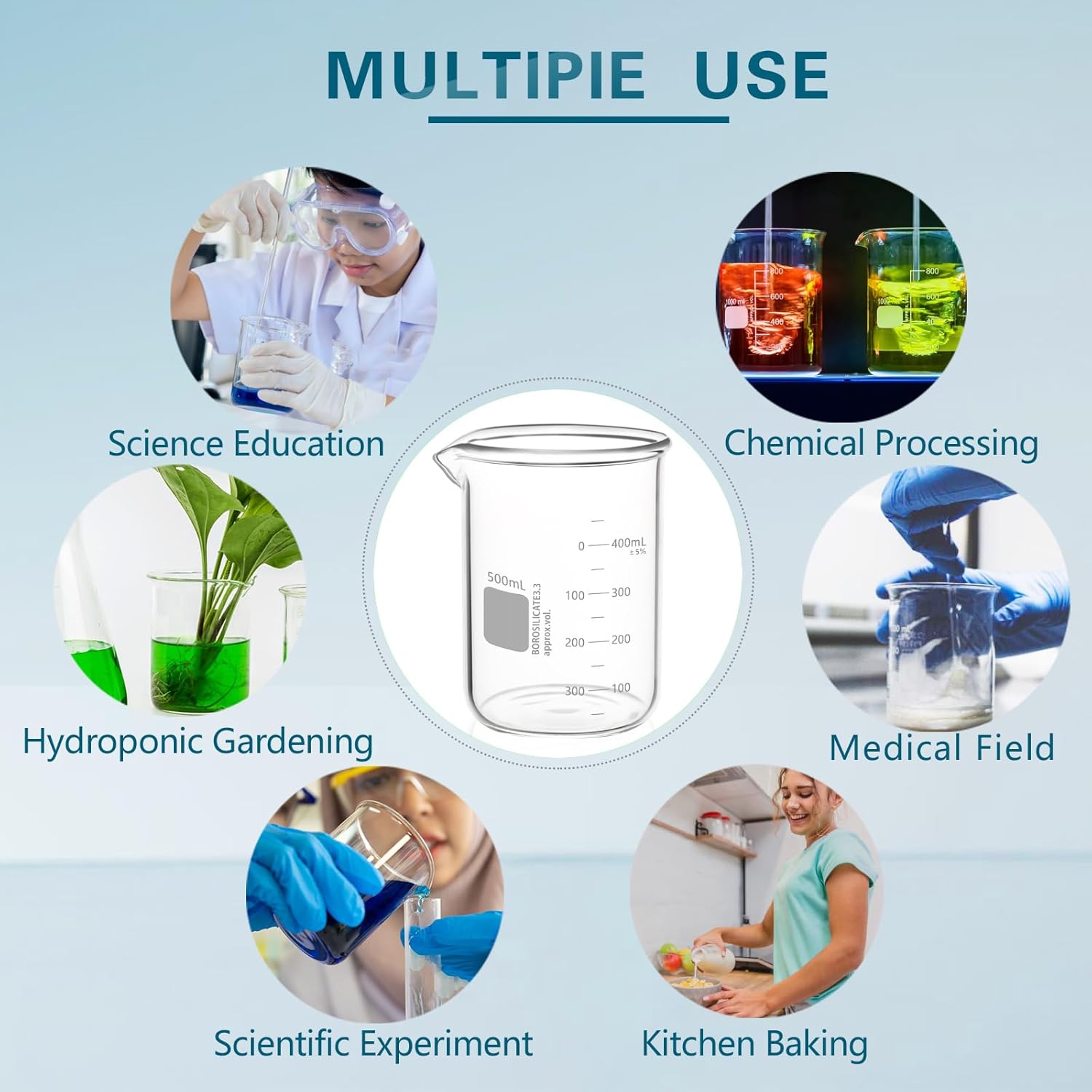 Heavy Duty Beaker, 1000ML Glass Beaker White Double Scale Graduation, Borosilicate 3.3 Glass Lab Beaker, Low Form Griffin Glass Measuring Beaker, 1 Each (1000ML) - Image 5
