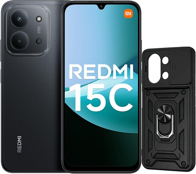 XIAOMI Redmi 15C 4+256GB Smartphone, Display 6.9" HD+ 120Hz, Batteria 6000mAh, Fotocamera 50MP, Processore Octa-Core, Senza Caricatore-Nero mezzanotte, Include Custodia Protettiva