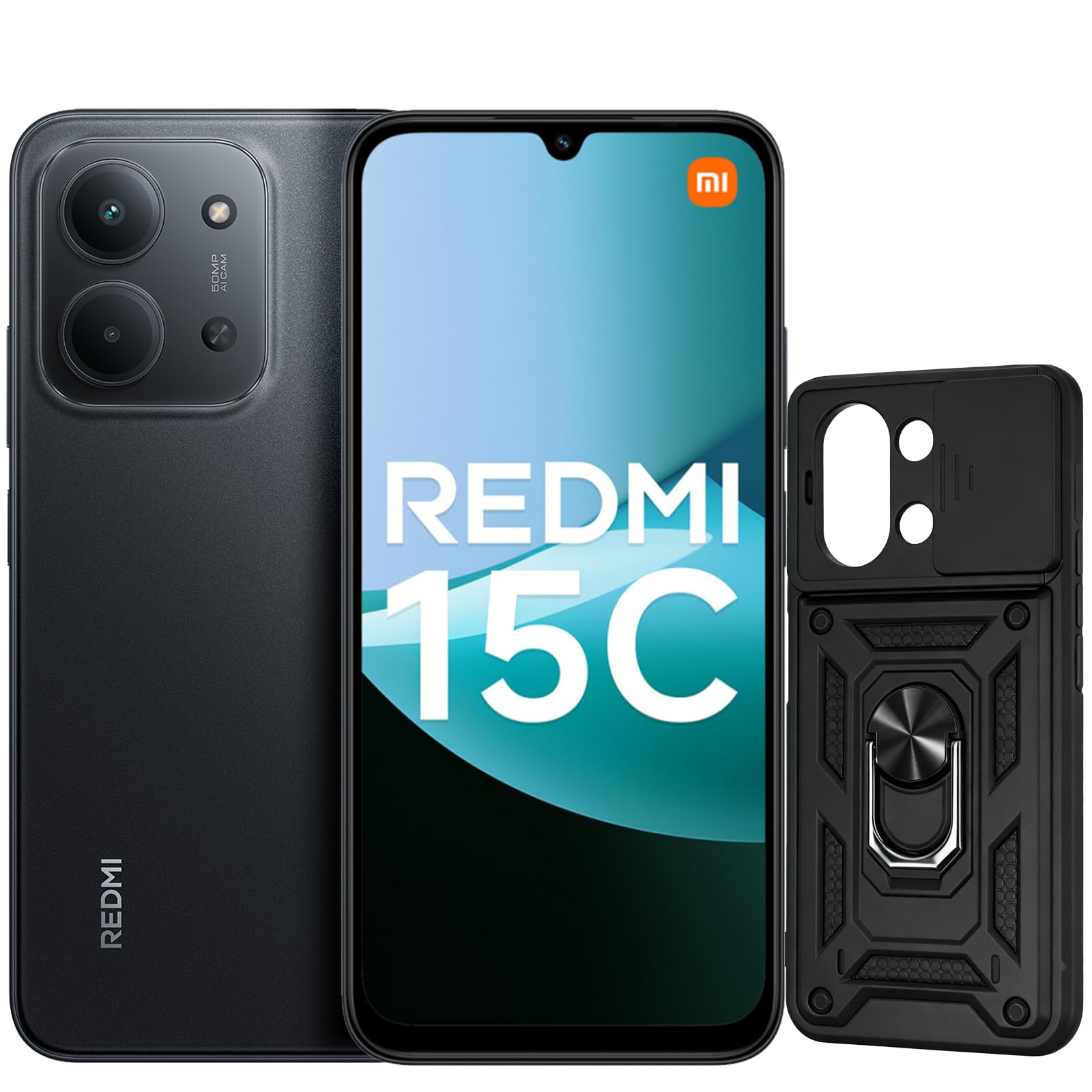 XIAOMI Redmi 15C 4+256GB Smartphone, Display 6.9" HD+ 120Hz, Batteria 6000mAh, Fotocamera 50MP, Processore Octa-Core, Senza Caricatore-Nero mezzanotte, Include Custodia Protettiva