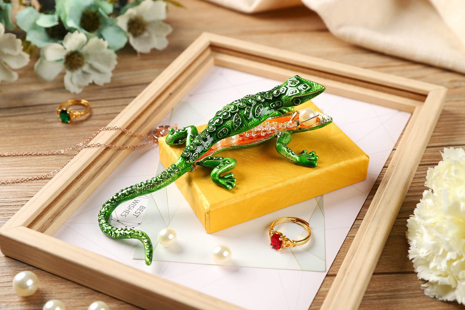 Amazon.co.jp: Janshe Cul トカゲ 小物箱 蝶番式 手塗り 動物 置物