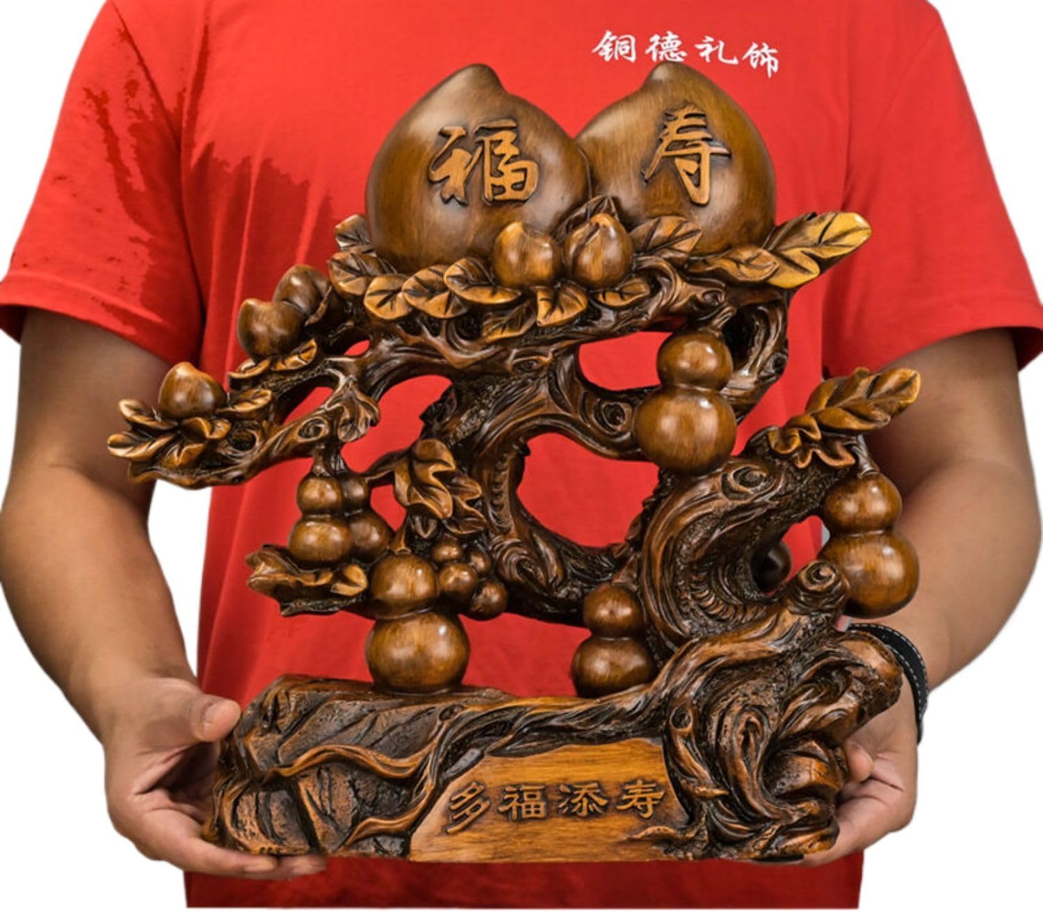 桃摆件 Feng Shui Figurine Home Office Decor Chinese Gifts 沙金色祝寿贺寿送长辈领导亲戚生日礼物家居礼品 8839