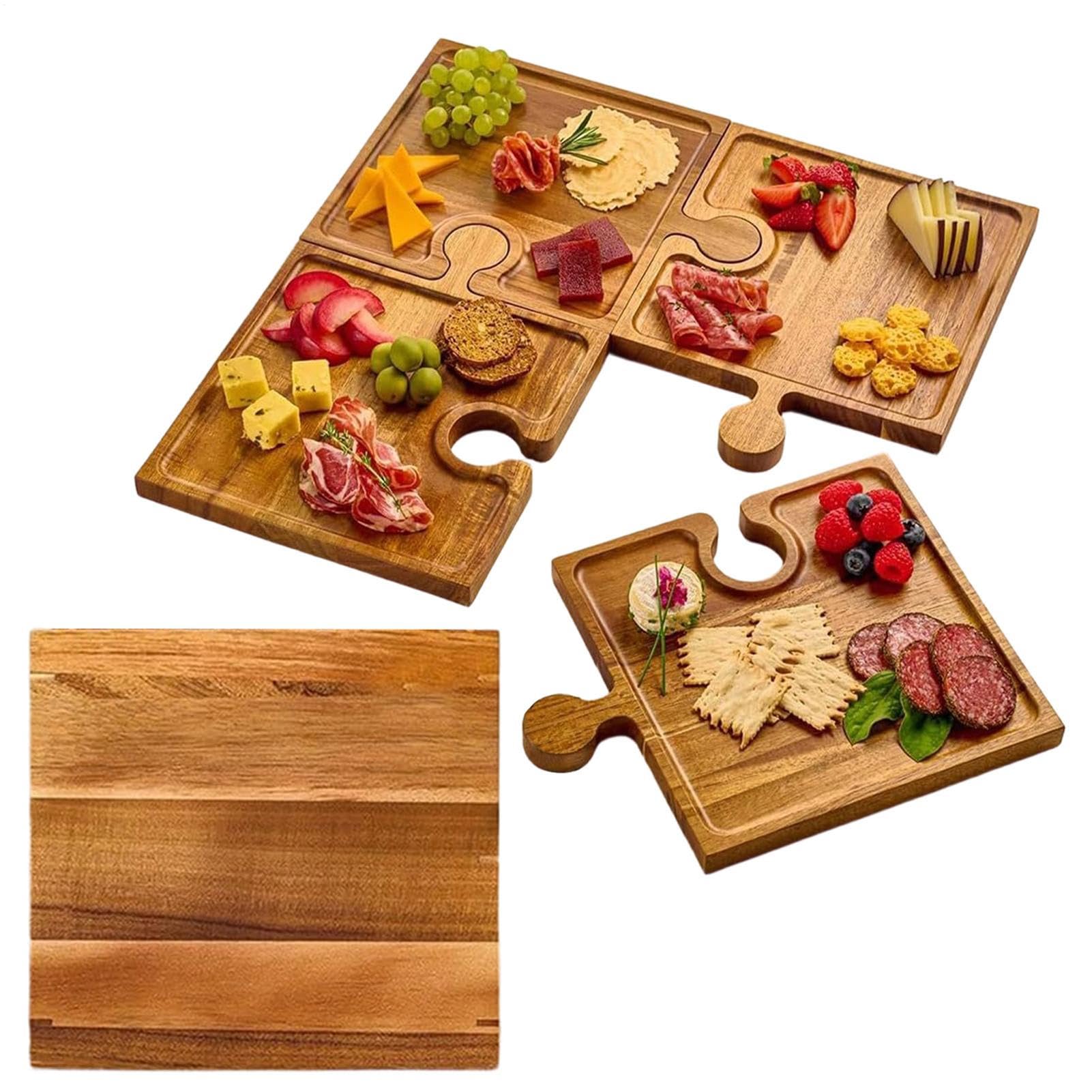Bandeja Grande de Servir - Juego De Presentación con Diseño De Puzzle | Bandeja Grande de Madera,para Comida Carne Fruta Snacks Postres Cocina Salon Mesa Fiesta Buffet