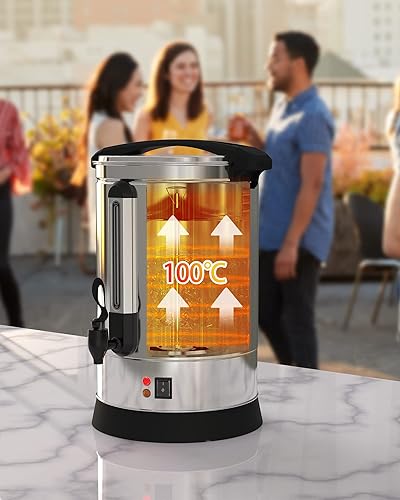 Miniatura 7 de Urna de café comercial de 14 L, cafetera de pared única de acero inoxidable 304, dispensador de agua caliente de gran capacidad para catering,