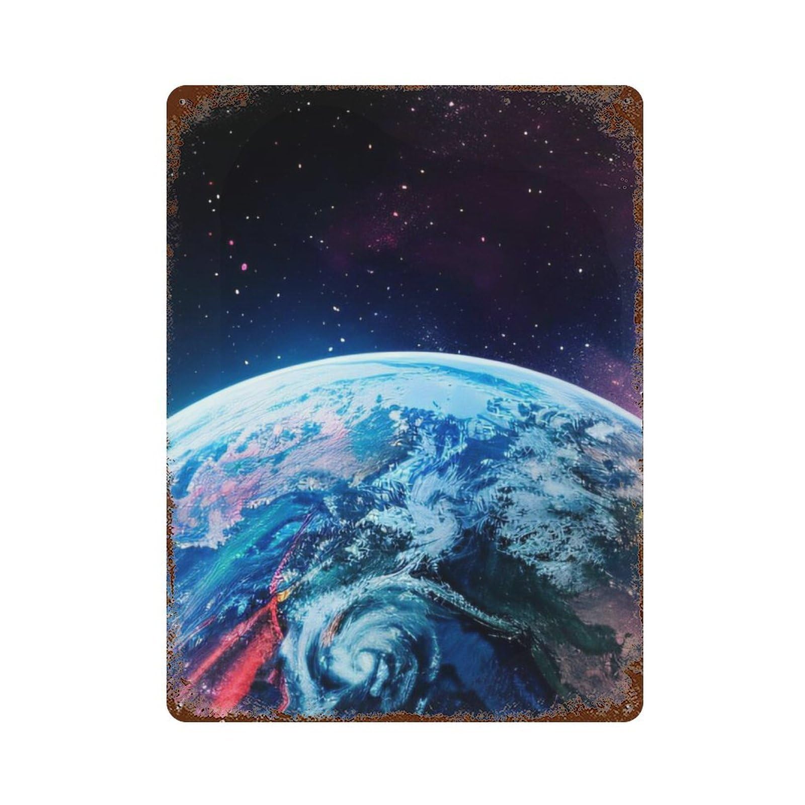 Earth from Space Wallpaper -1 Distressed Metal Wall Sign 15.7"x11.8", for Basement, Hobby Room And Garage Decor, Shabby Chic Decor