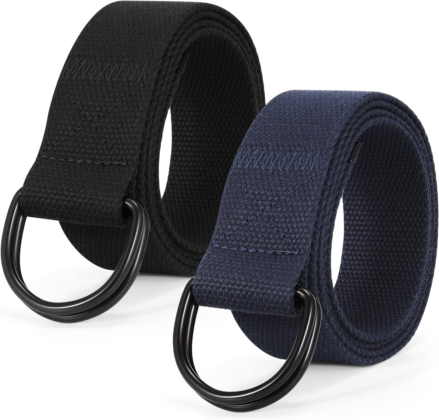 – 2 Pack Mens Canvas Belt with Double D-Ring,Durable and Adjustable Casual Web Belt with Metal Buckle for Jeans