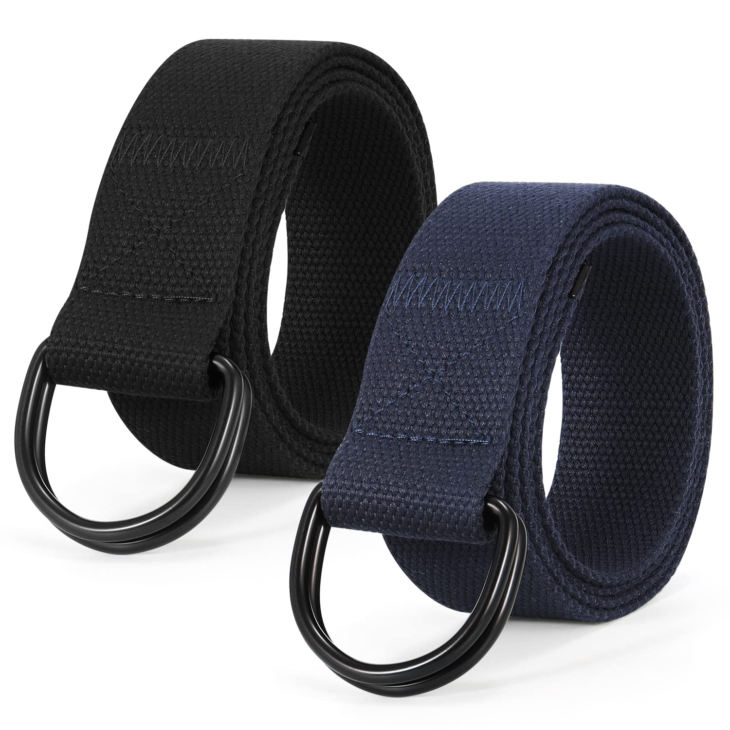 SUOSDEYSUOSDEY 2 Pack Mens Canvas Belt with Double D-Ring,Durable and Adjustable Casual Web Belt with Metal Buckle for Jeans