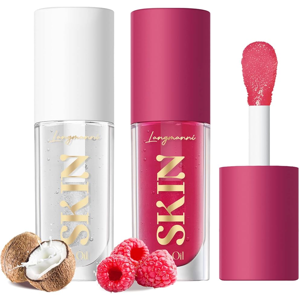 LANGMANNI Moisturizing Lip Oil,No-Sticky Lip Gloss Lip Balm Lip Care,Fruit Flavoured Lip Oil For Dry Lip\'s Moisturizing Hydrating And Nourishing ((Raspberry+Coco))