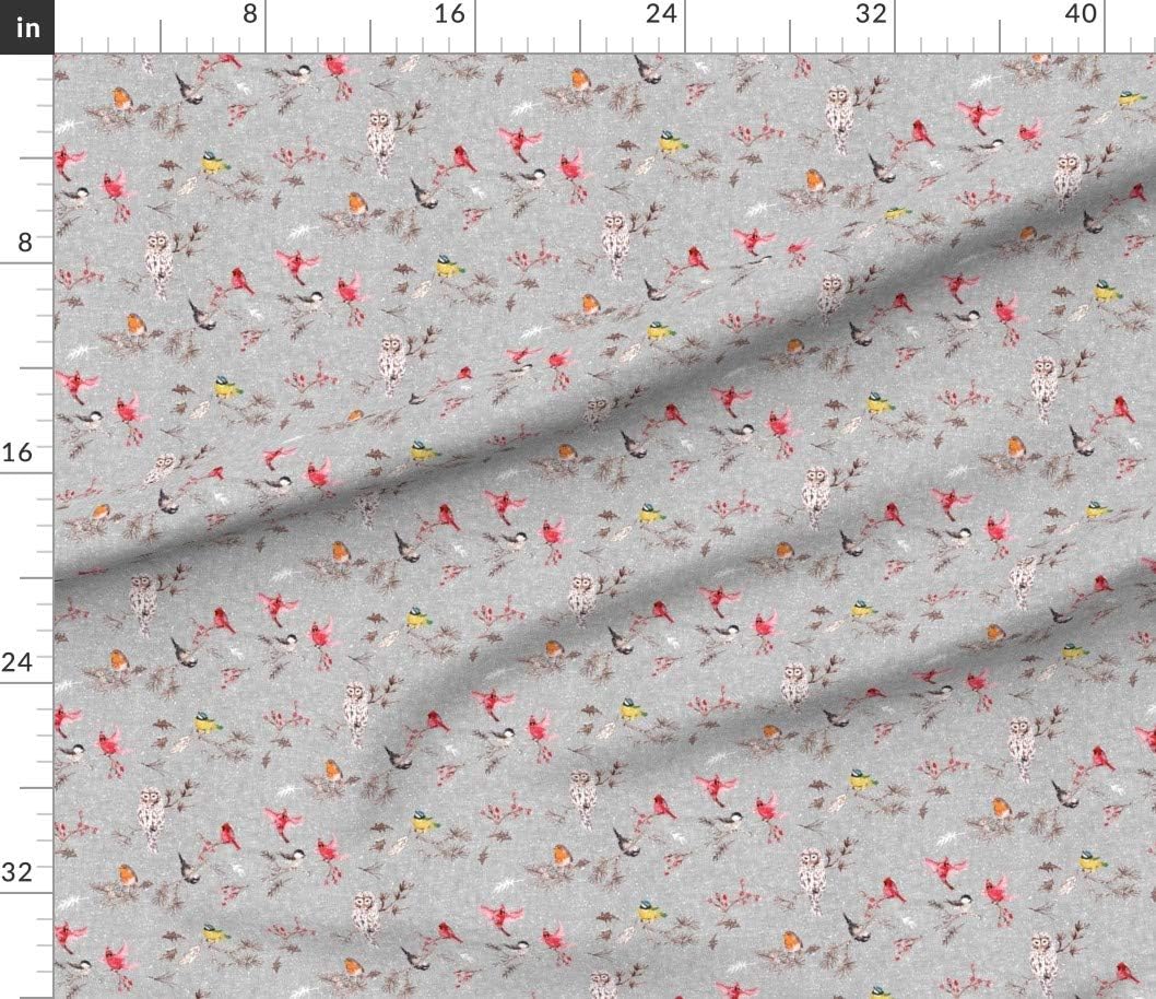 Spoonflower Fabric - Birds Gray Bird Sparrow Winter Cardinal Christmas Tree Snow Robin Printed on Petal Signature Cotton Fabric by The Yard - Sewing Quilting Apparel Crafts Decor
