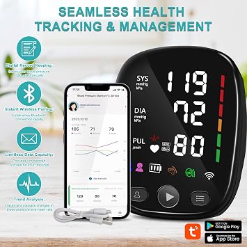 Bluetooth Blood Pressure Monitor for Home Use Adjustable Upper Arm Cuff