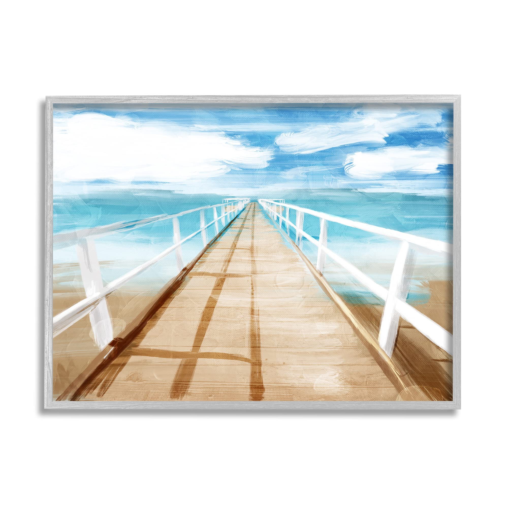 Stupell Industries Docks Out to Ocean Horizon Contemporary Beach Scene, Designed by Milli Villa Gray Framed Wall Art, 24 x 30, Blue