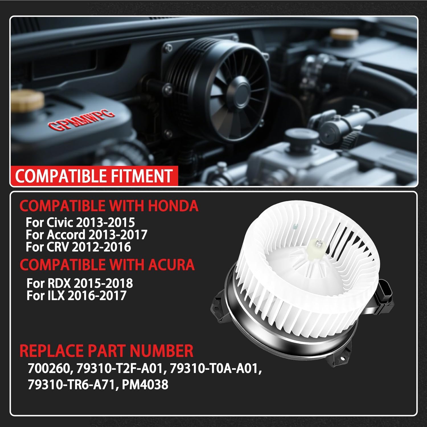 AC Blower Motor Fan Heater Motor Replacement 700260 Compatible with Honda for CRV for Civic for Accord 2013-2015, for RDX 2015-2018, for ILX 2016-2017