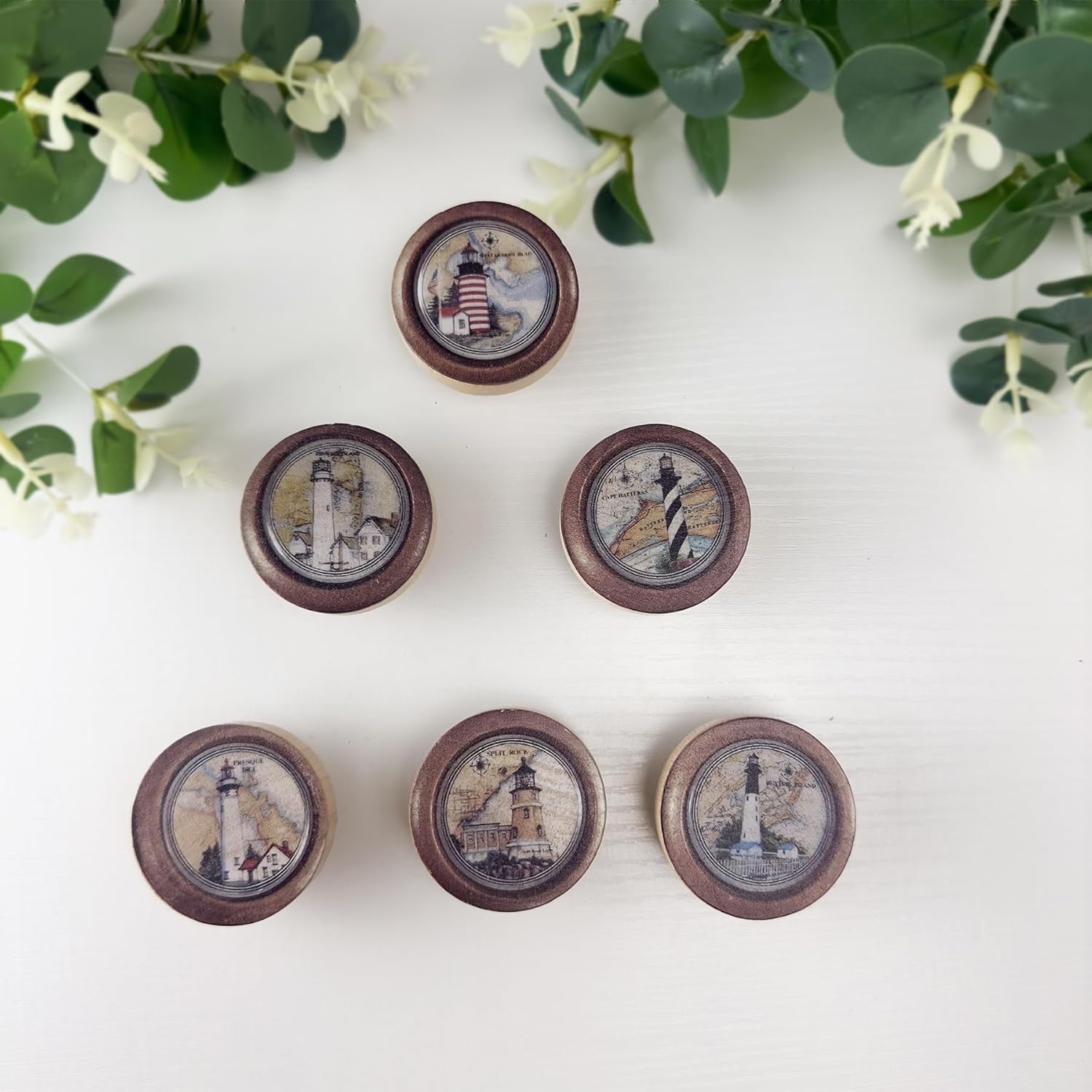 Set of 6 Wooden Vintage Nautical Cabinet Dresser Drawer Pulls and Knobs Coastal Door Handle 1.8 X 1.8 Inches