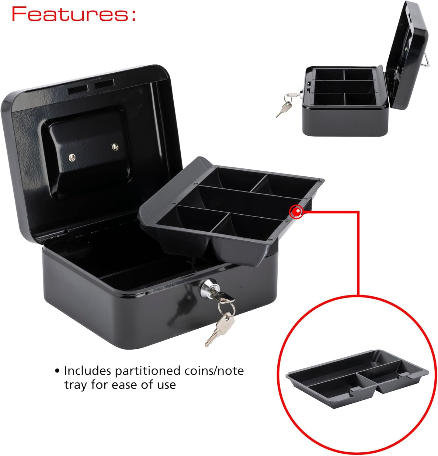 Sterling CB02BK Cash Box, Black, 8"