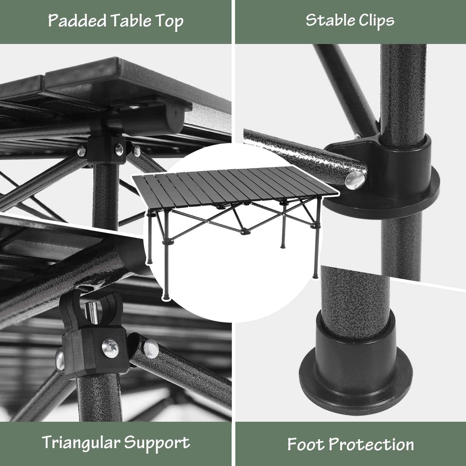 Rainberg Tavolo da campeggio pieghevole con 4 sedie, per uso esterno e interno, per barbecue, picnic, feste in giardino, design portatile pieghevole (tavolo con 4 sedie, nero)