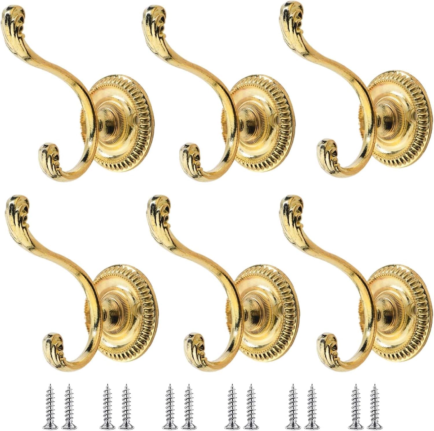 Paqwtyb Gold Hooks, 6 Pack Retro Wall For Hanging Metal Coat Hook