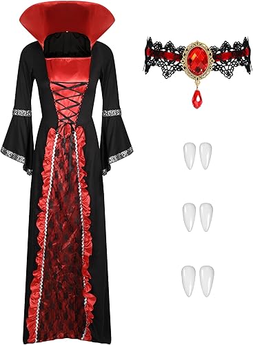 5 Pcs Royal Vampire Costume Set for Girls Vampire Themed Party Victorian Vampiress Queen Role Playing Halloween Party