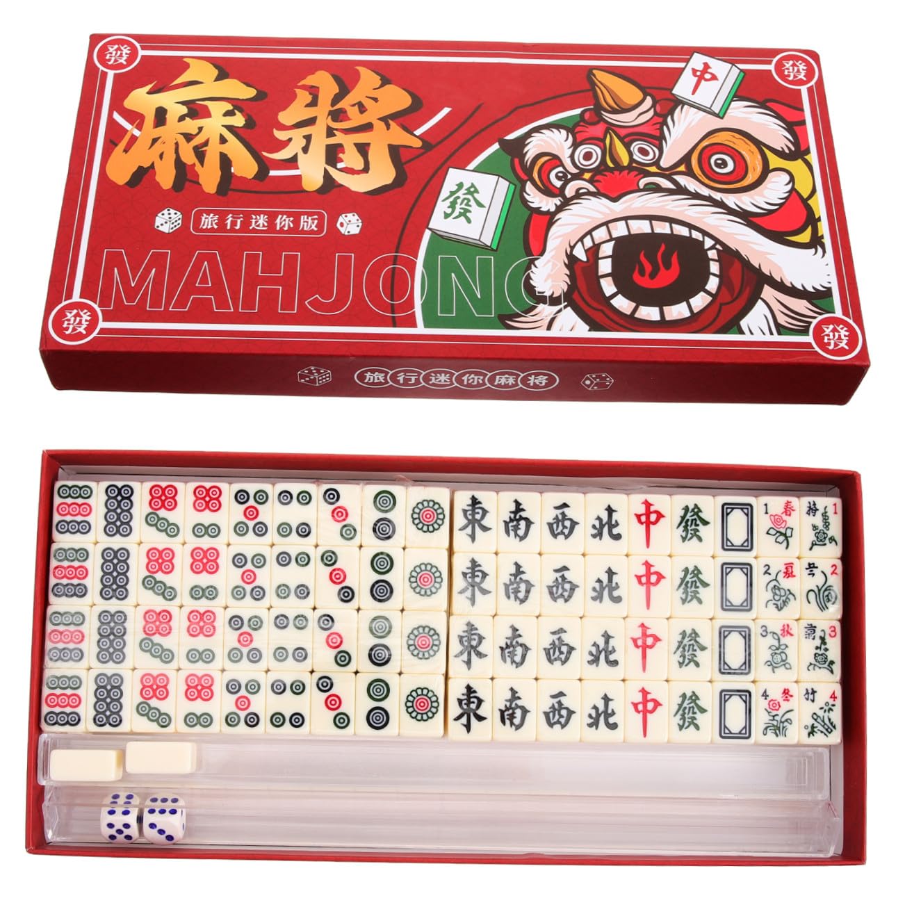 Abaodam Kleiner Mahjong Satz Tragbar mit Melamin und PVC Verbessert Hand Auge Koordination und Reaktionsfähigkeit Komplettes Zubehör für Riegel und Indoor Spiele