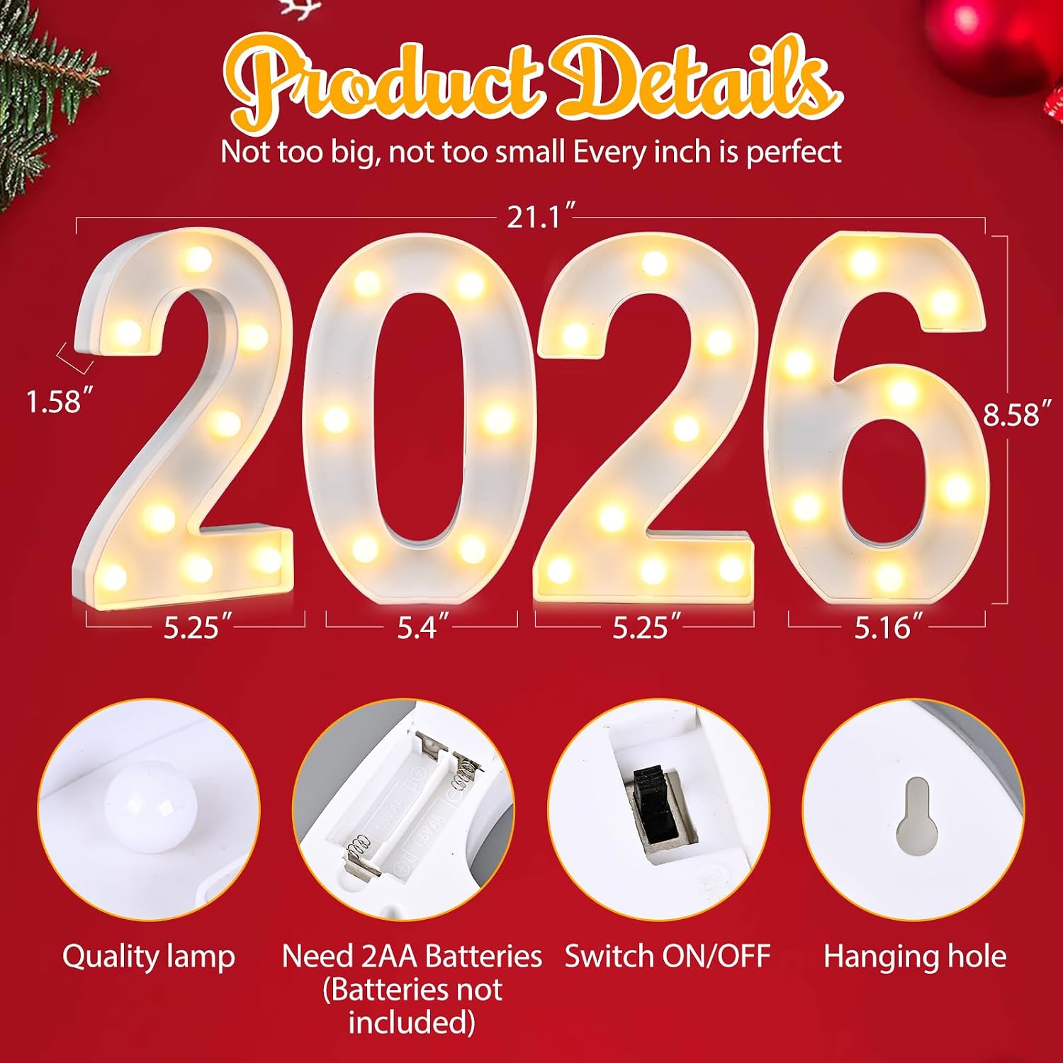 Graduation Decorations 2026, Marquee Light Up Numbers for 2026 Graduation Decorations,Class of 2026 High School Party，Lighted Number Sign for 2nd, 20th, 22nd, 26th, 60th, 62th Birthday Wedding Table Decor(8.58IN-Warm White)