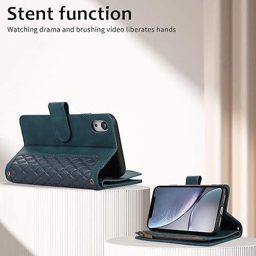 Miniatura 10 de Asuwish Funda de teléfono para iPhone XR 6.1 con protector de pantalla de vidrio templado y correa para la muñeca con cremallera con tarjetero para