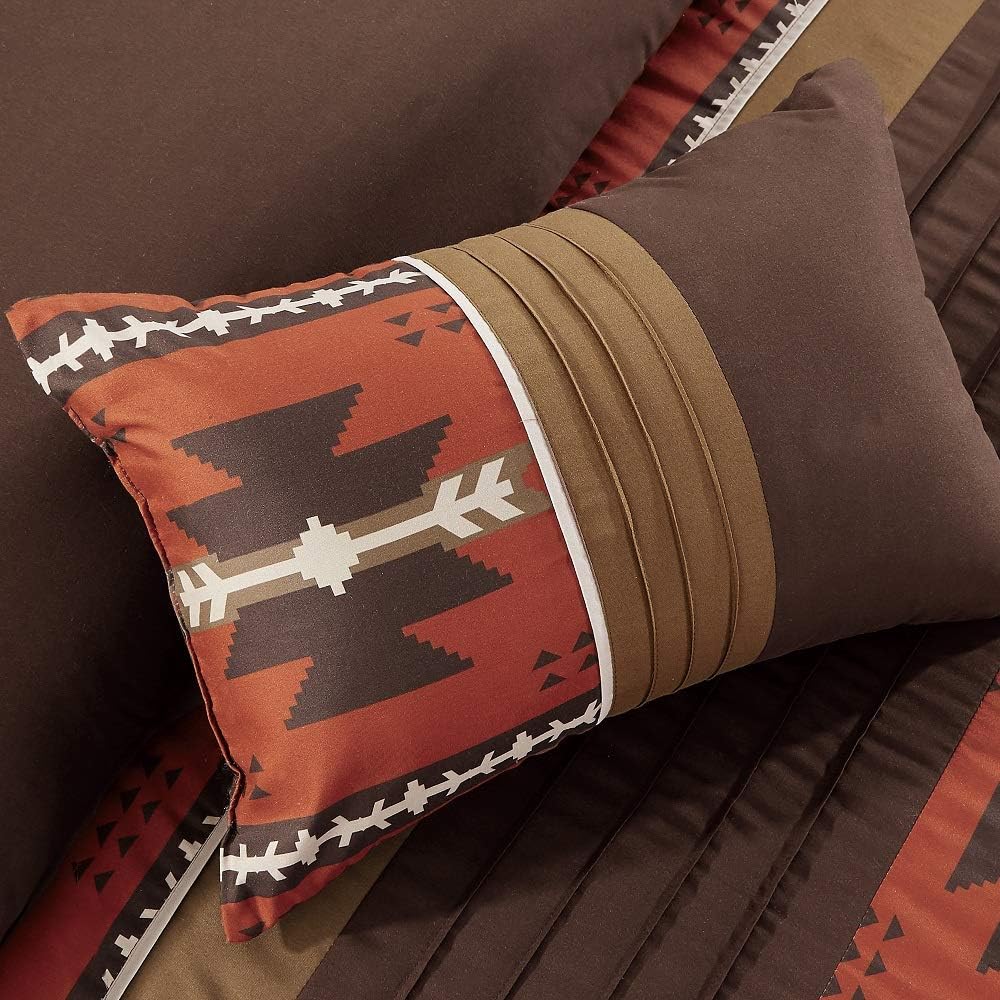 Flаѕh Dеаlѕ - 60% оƒƒ WPM WORLD PRODUCTS MART 7 Piece Western Southwestern Native American Design Comforter Set Multicolor Coffee Brown Embroidered Size Bed in a Bag Navajo Bedding Set- Makala (Spice Brick, King)