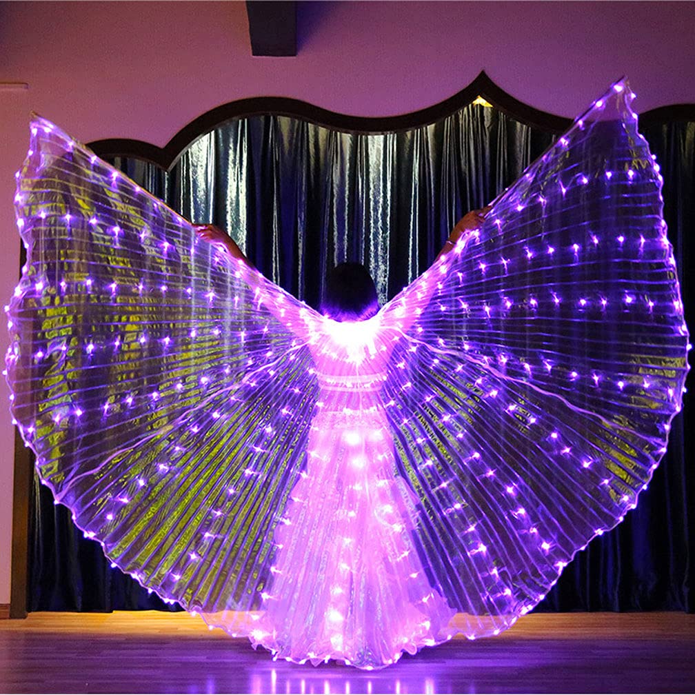 Ailes de danse LED de couleur violette de qualité supérieure avec bâtons de guidage