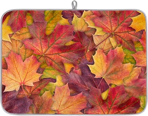 Tapete de secado de platos de hojas de arce de otoño coloridas para encimera de cocina, tema de otoño, almohadilla de secado absorbente, tapete