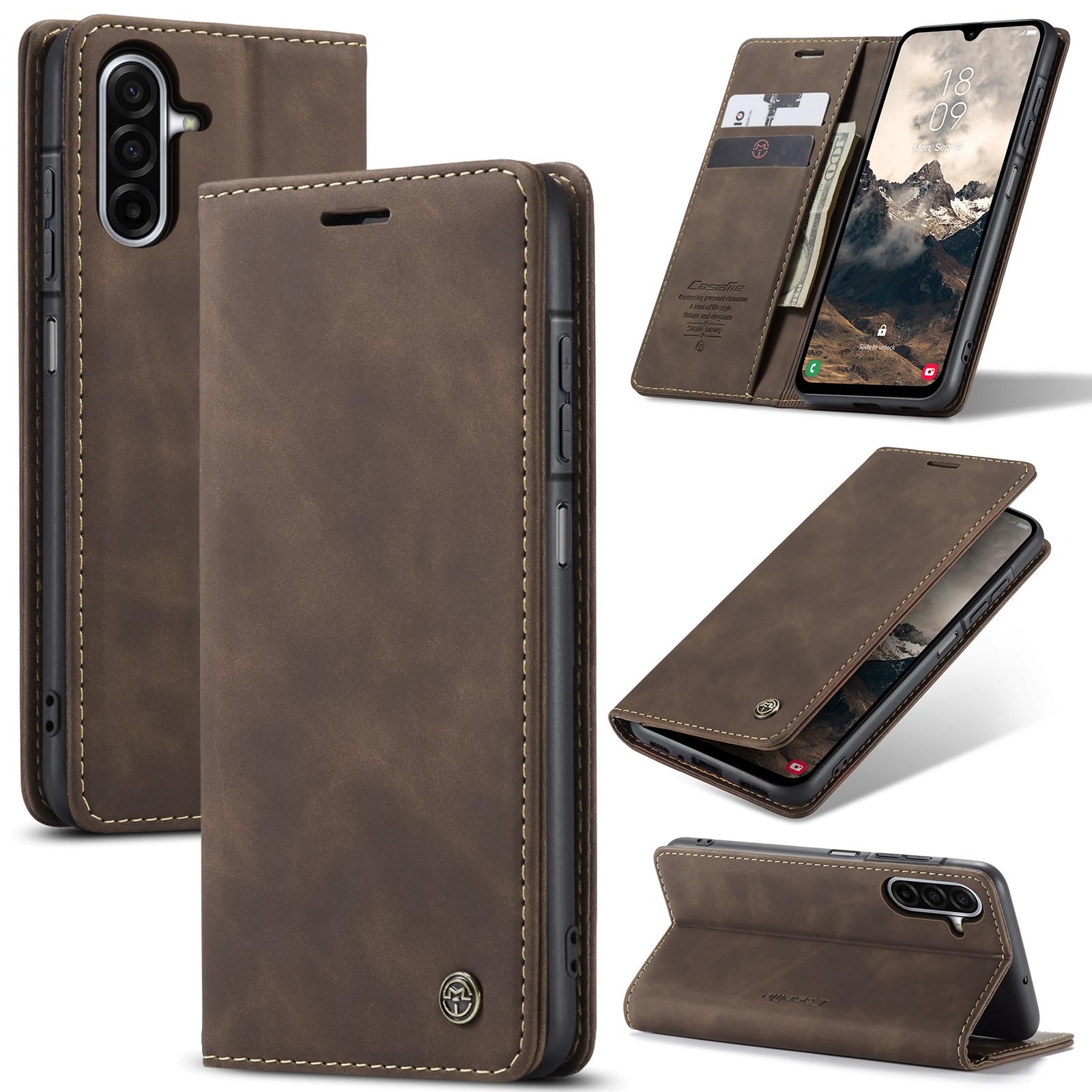 Azororo Cover per Samsung Galaxy A17 5G, Premium PU Pelle Custodia, Magnetica Carta Fessura Portafoglio Case, Flip Cavalletto Custodia per Samsung Galaxy A17 - Caffè