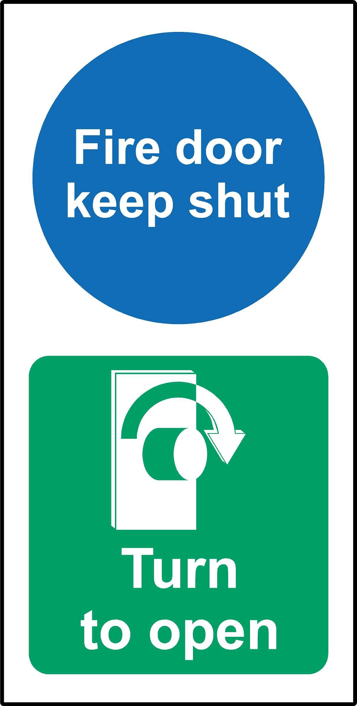 Fire door keep shut - Turn right to open Safety sign - Self adhesive sticker 200mm x 100mm