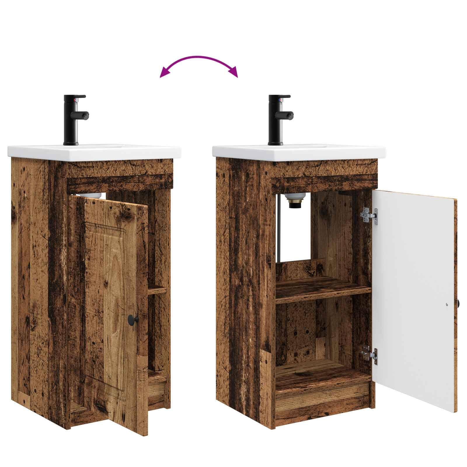 Mobile Bagno Con Lavabo Legno Antico 42 x 40 x 84,5 cm | Legno ingegnerizzato, Manopole nere in metallo, 1 ripiano, Ampio spazio interno