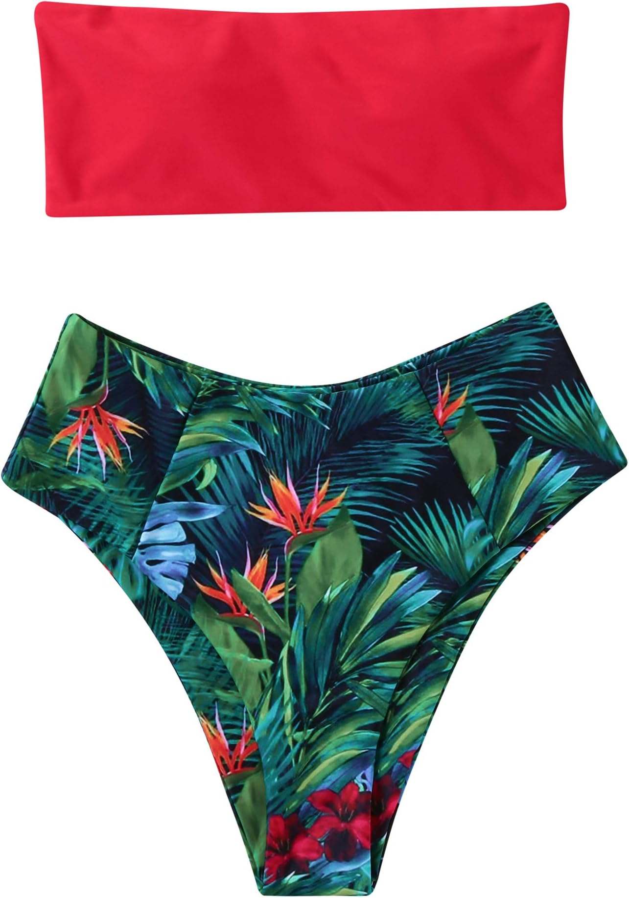 OMKAGI Women's 2 Pieces Bandeau Bikini Swimsuits Off Shoulder High Waist Bathing Suit High Cut