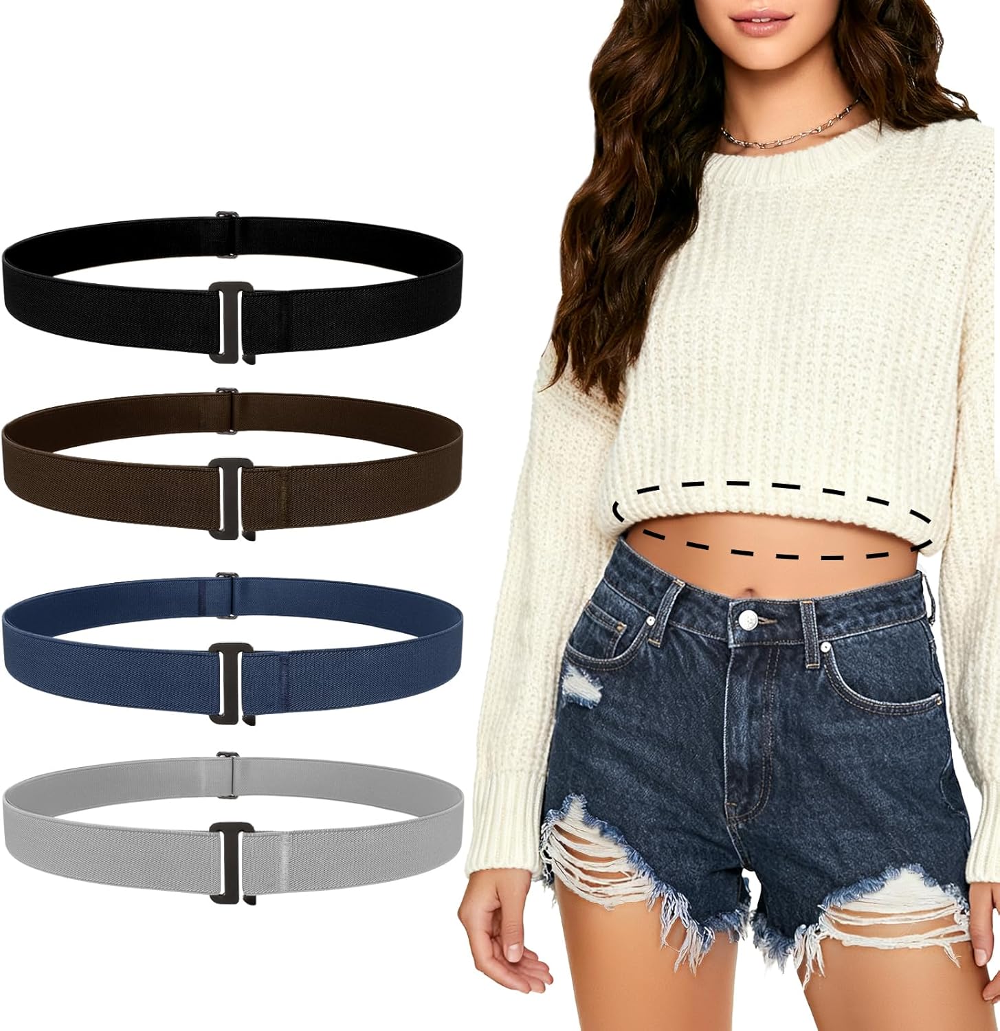 JASGOOD 3/4/5/6 Pack Women Adjustable Crop Top Band Sweater Tuck Band Invisible Strap Belts Elastic Belt For Shirts