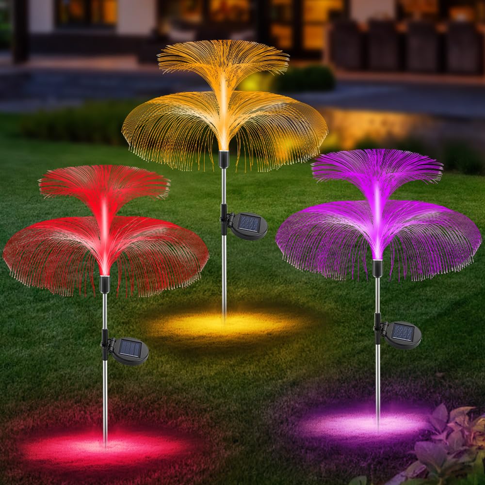 Solar Lights Outdoor Garden Ornaments 3 Pack 7 Colour Changing Solar Jellyfish